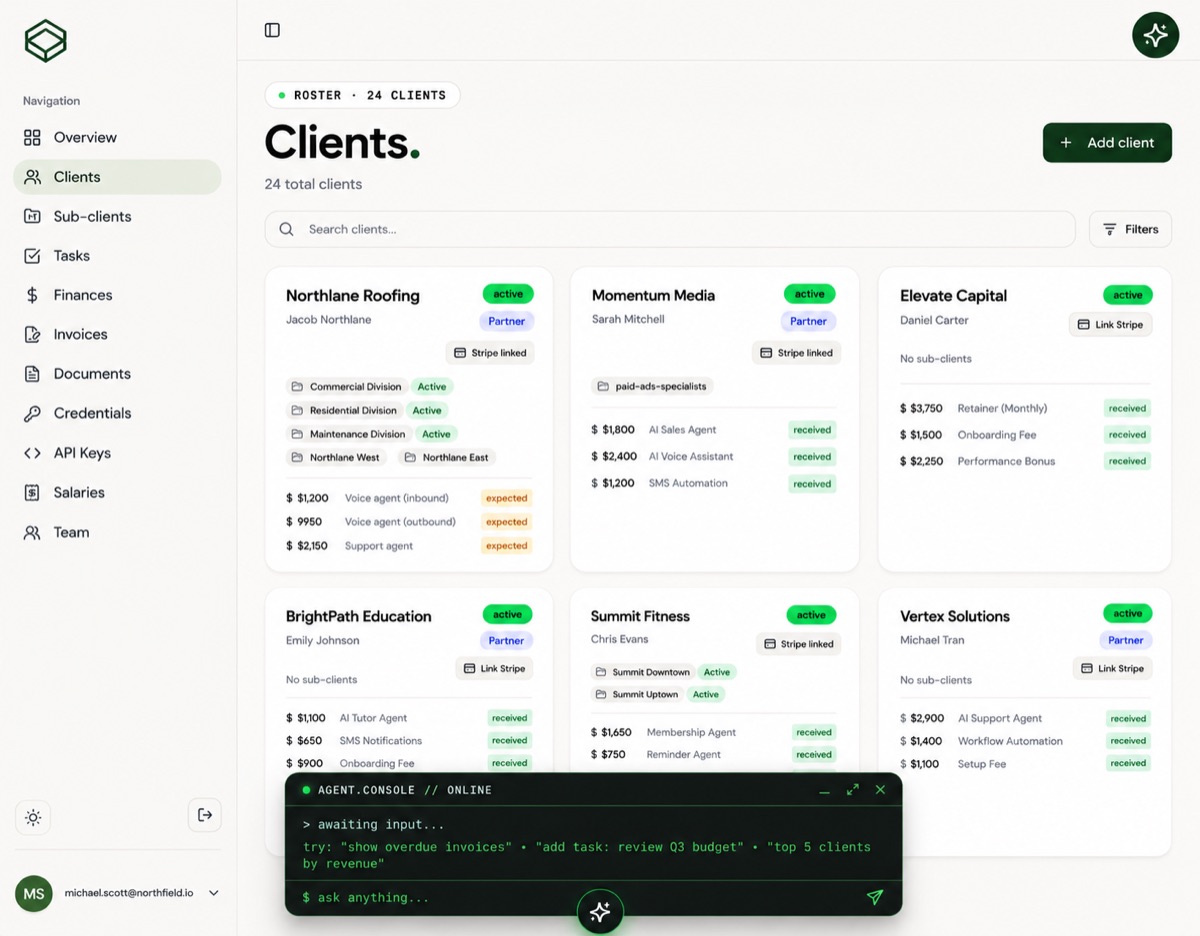 Fraima Client OS — Agency command center, built by Fraima