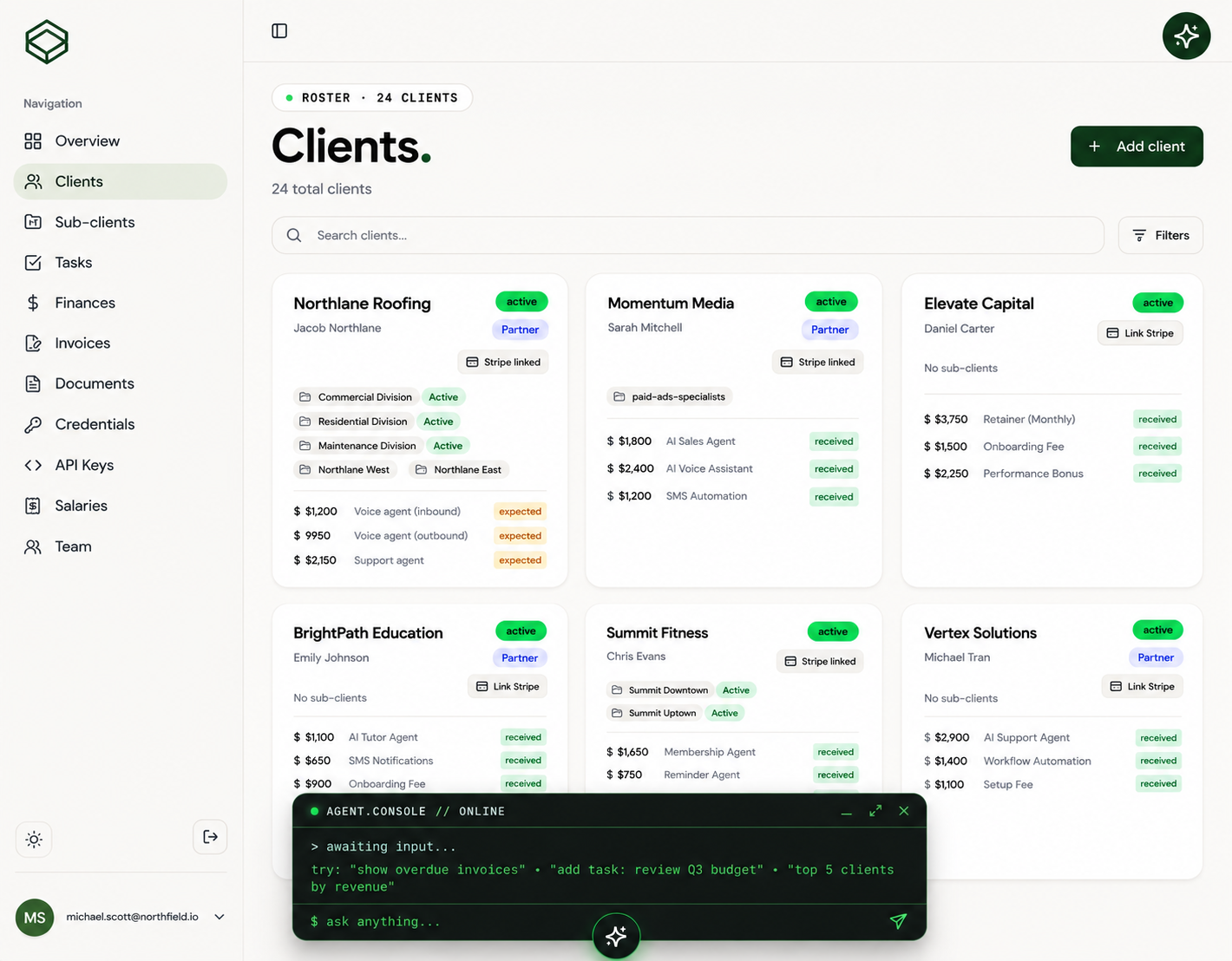 Fraima Client OS — Agency command center
