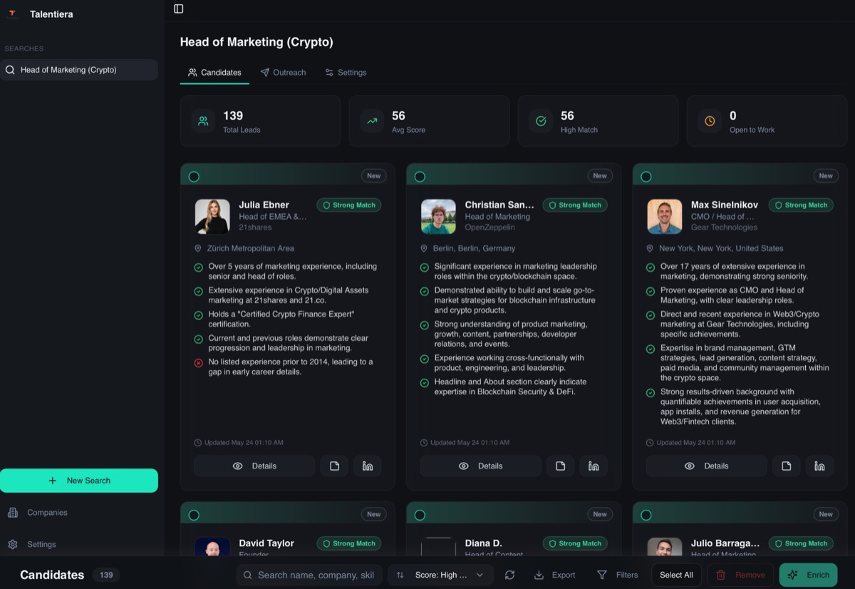 Talentiera — Recruiting pipeline, built by Fraima